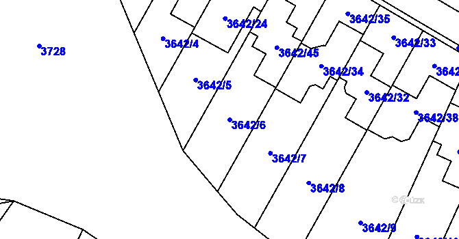 Parcela st. 3642/6 v KÚ Řečkovice, Katastrální mapa