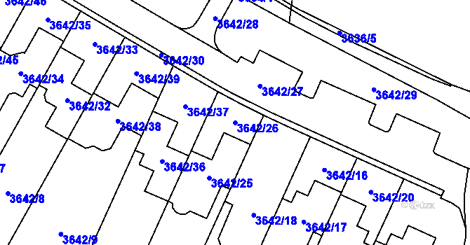 Parcela st. 3642/26 v KÚ Řečkovice, Katastrální mapa