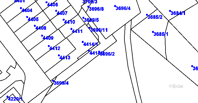 Parcela st. 3696/2 v KÚ Řečkovice, Katastrální mapa