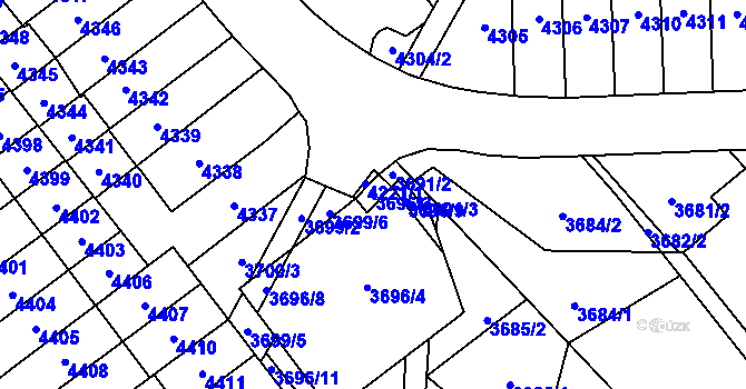 Parcela st. 3696/3 v KÚ Řečkovice, Katastrální mapa