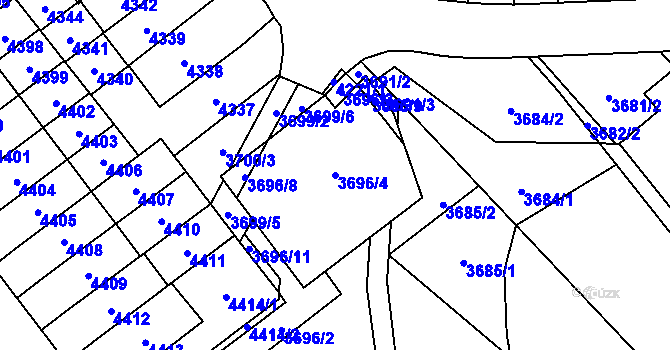 Parcela st. 3696/4 v KÚ Řečkovice, Katastrální mapa