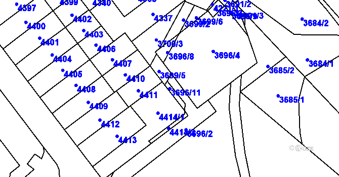 Parcela st. 3696/11 v KÚ Řečkovice, Katastrální mapa