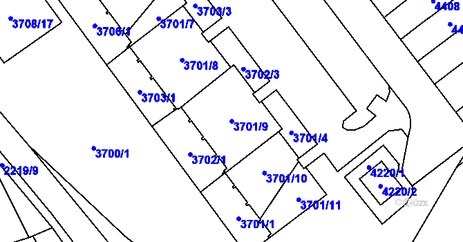 Parcela st. 3701/9 v KÚ Řečkovice, Katastrální mapa