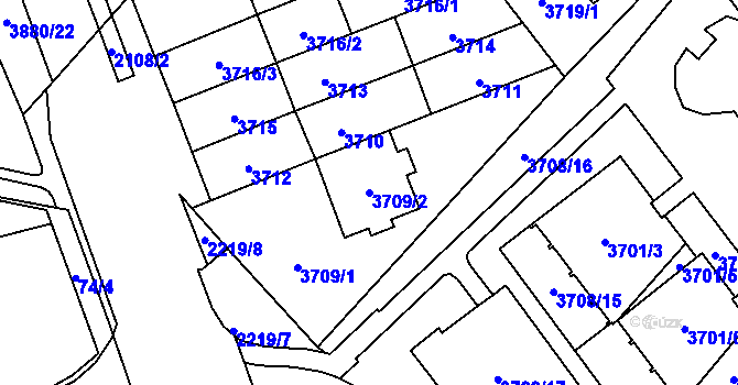 Parcela st. 3709/2 v KÚ Řečkovice, Katastrální mapa