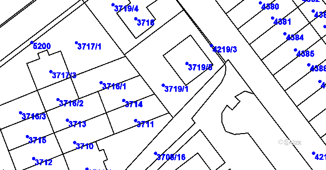 Parcela st. 3719/1 v KÚ Řečkovice, Katastrální mapa