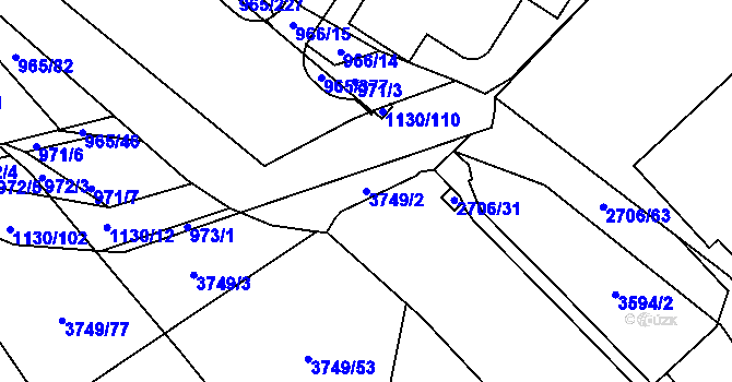 Parcela st. 3749/2 v KÚ Řečkovice, Katastrální mapa