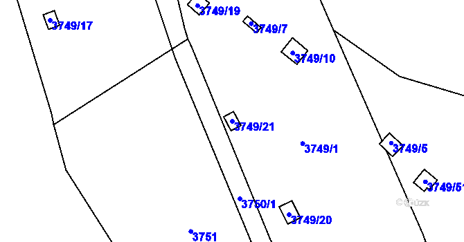 Parcela st. 3749/21 v KÚ Řečkovice, Katastrální mapa