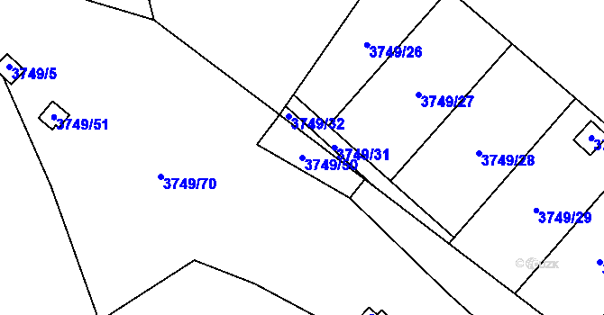 Parcela st. 3749/50 v KÚ Řečkovice, Katastrální mapa