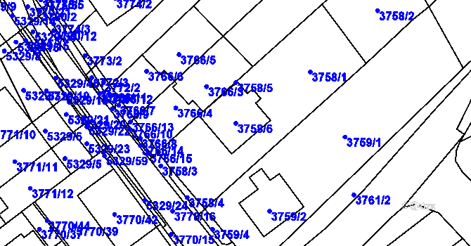 Parcela st. 3758/6 v KÚ Řečkovice, Katastrální mapa