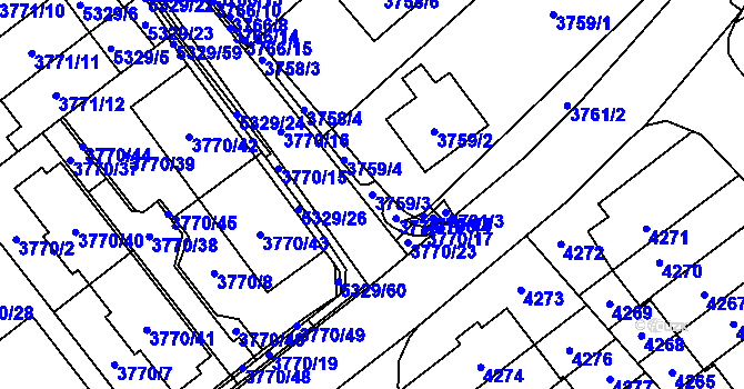 Parcela st. 3759/3 v KÚ Řečkovice, Katastrální mapa