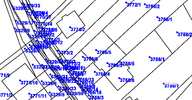 Parcela st. 3766/5 v KÚ Řečkovice, Katastrální mapa