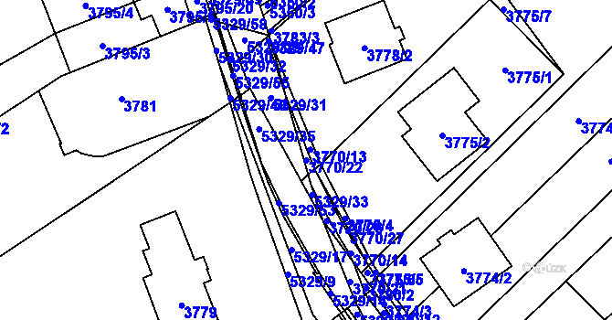 Parcela st. 3770/22 v KÚ Řečkovice, Katastrální mapa