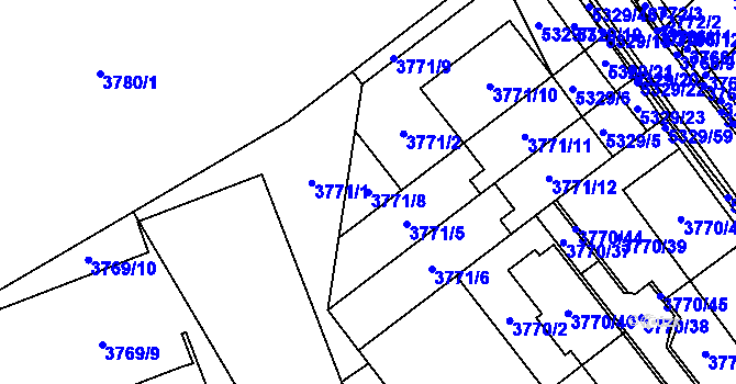 Parcela st. 3771/8 v KÚ Řečkovice, Katastrální mapa
