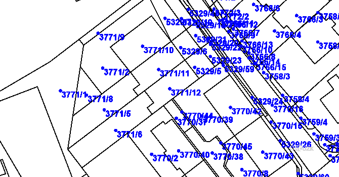 Parcela st. 3771/12 v KÚ Řečkovice, Katastrální mapa