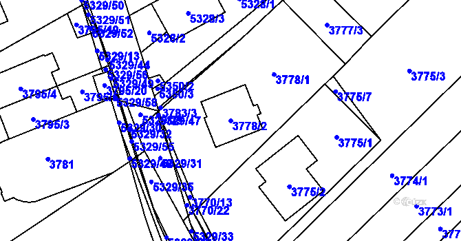 Parcela st. 3778/2 v KÚ Řečkovice, Katastrální mapa