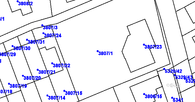 Parcela st. 3807/1 v KÚ Řečkovice, Katastrální mapa