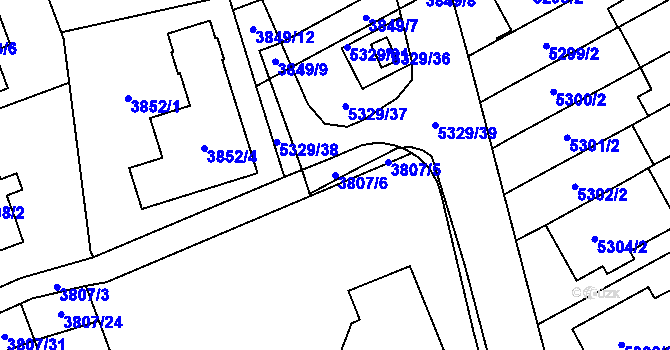 Parcela st. 3807/6 v KÚ Řečkovice, Katastrální mapa