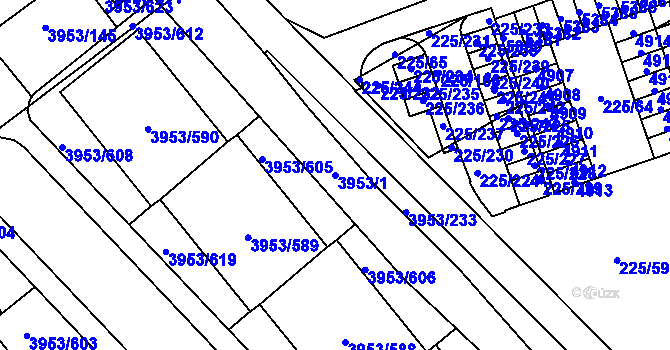 Parcela st. 3953/1 v KÚ Řečkovice, Katastrální mapa