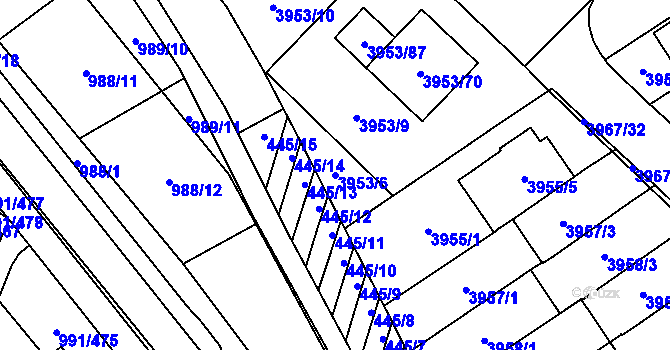 Parcela st. 3953/6 v KÚ Řečkovice, Katastrální mapa