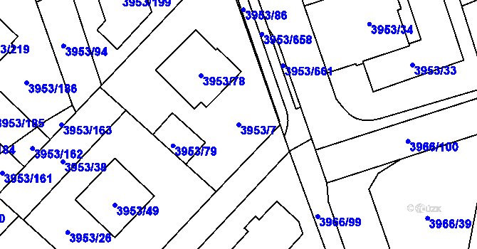 Parcela st. 3953/7 v KÚ Řečkovice, Katastrální mapa
