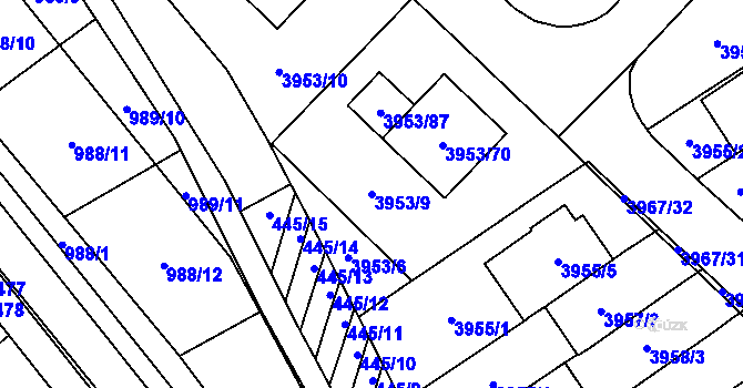 Parcela st. 3953/9 v KÚ Řečkovice, Katastrální mapa