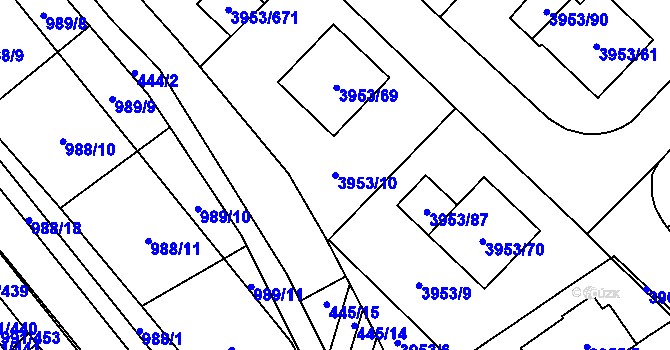 Parcela st. 3953/10 v KÚ Řečkovice, Katastrální mapa