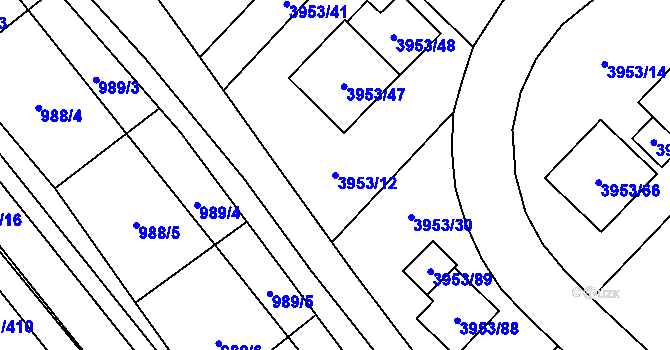 Parcela st. 3953/12 v KÚ Řečkovice, Katastrální mapa