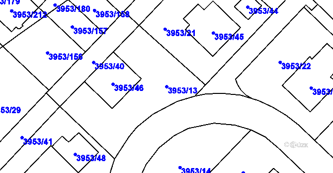 Parcela st. 3953/13 v KÚ Řečkovice, Katastrální mapa