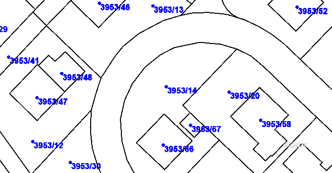 Parcela st. 3953/14 v KÚ Řečkovice, Katastrální mapa