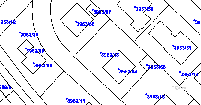 Parcela st. 3953/15 v KÚ Řečkovice, Katastrální mapa