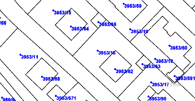 Parcela st. 3953/16 v KÚ Řečkovice, Katastrální mapa