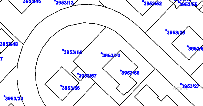 Parcela st. 3953/20 v KÚ Řečkovice, Katastrální mapa