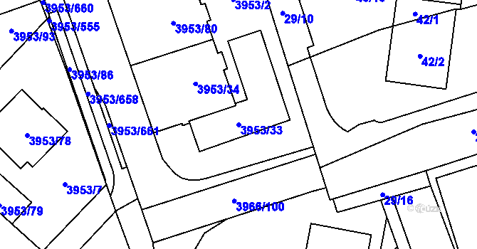 Parcela st. 3953/33 v KÚ Řečkovice, Katastrální mapa