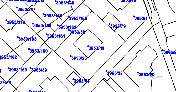 Parcela st. 3953/49 v KÚ Řečkovice, Katastrální mapa