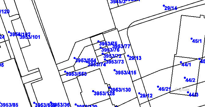 Parcela st. 3953/72 v KÚ Řečkovice, Katastrální mapa