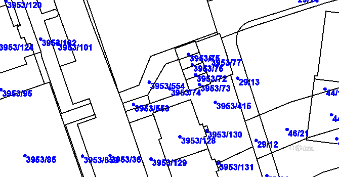 Parcela st. 3953/74 v KÚ Řečkovice, Katastrální mapa