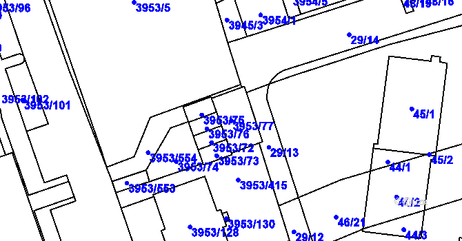 Parcela st. 3953/77 v KÚ Řečkovice, Katastrální mapa