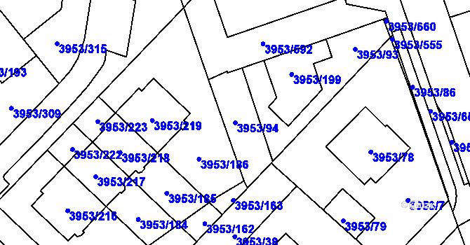 Parcela st. 3953/94 v KÚ Řečkovice, Katastrální mapa