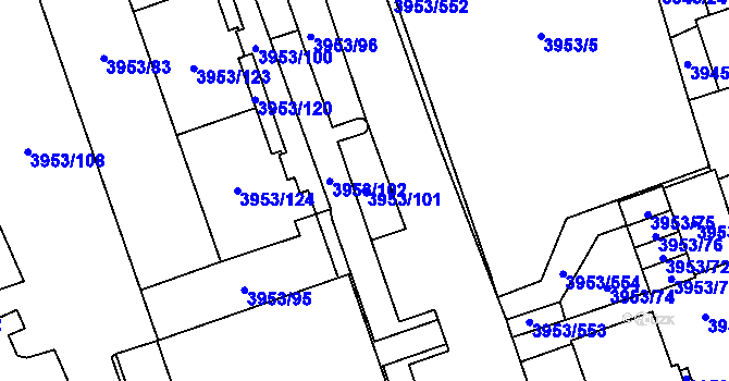 Parcela st. 3953/101 v KÚ Řečkovice, Katastrální mapa