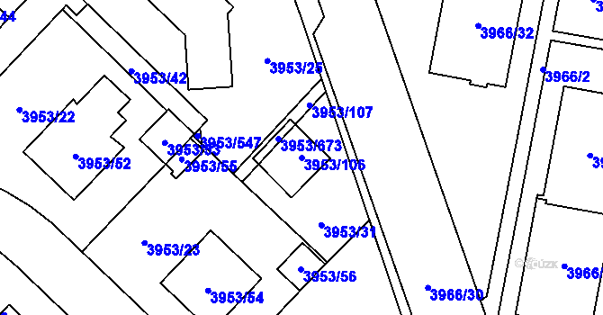 Parcela st. 3953/106 v KÚ Řečkovice, Katastrální mapa