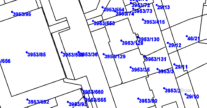 Parcela st. 3953/129 v KÚ Řečkovice, Katastrální mapa