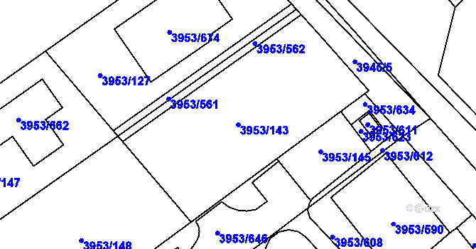 Parcela st. 3953/143 v KÚ Řečkovice, Katastrální mapa