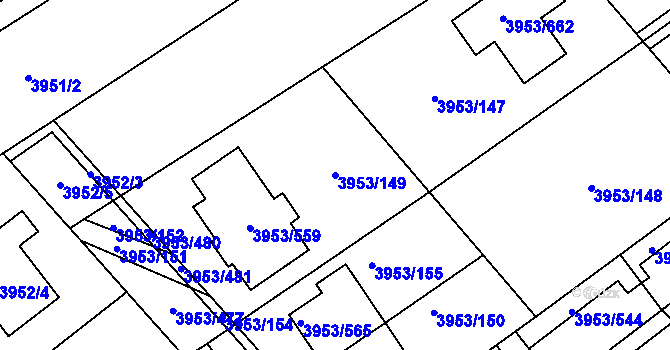 Parcela st. 3953/149 v KÚ Řečkovice, Katastrální mapa