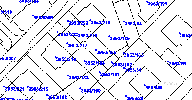 Parcela st. 3953/185 v KÚ Řečkovice, Katastrální mapa