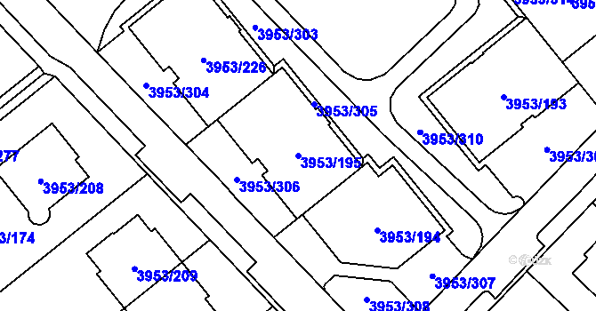 Parcela st. 3953/195 v KÚ Řečkovice, Katastrální mapa