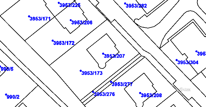 Parcela st. 3953/207 v KÚ Řečkovice, Katastrální mapa