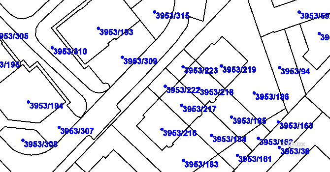 Parcela st. 3953/222 v KÚ Řečkovice, Katastrální mapa