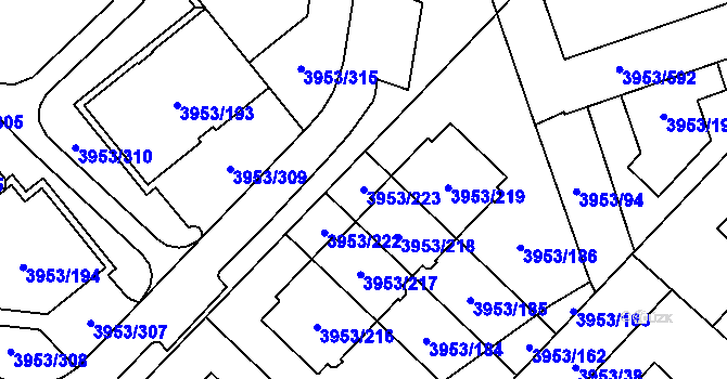 Parcela st. 3953/223 v KÚ Řečkovice, Katastrální mapa