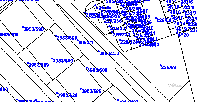 Parcela st. 3953/233 v KÚ Řečkovice, Katastrální mapa