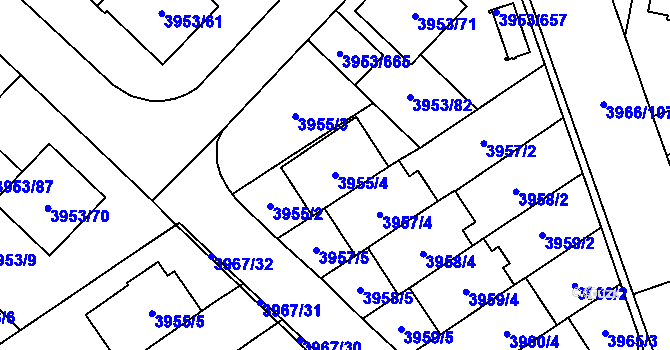 Parcela st. 3955/4 v KÚ Řečkovice, Katastrální mapa